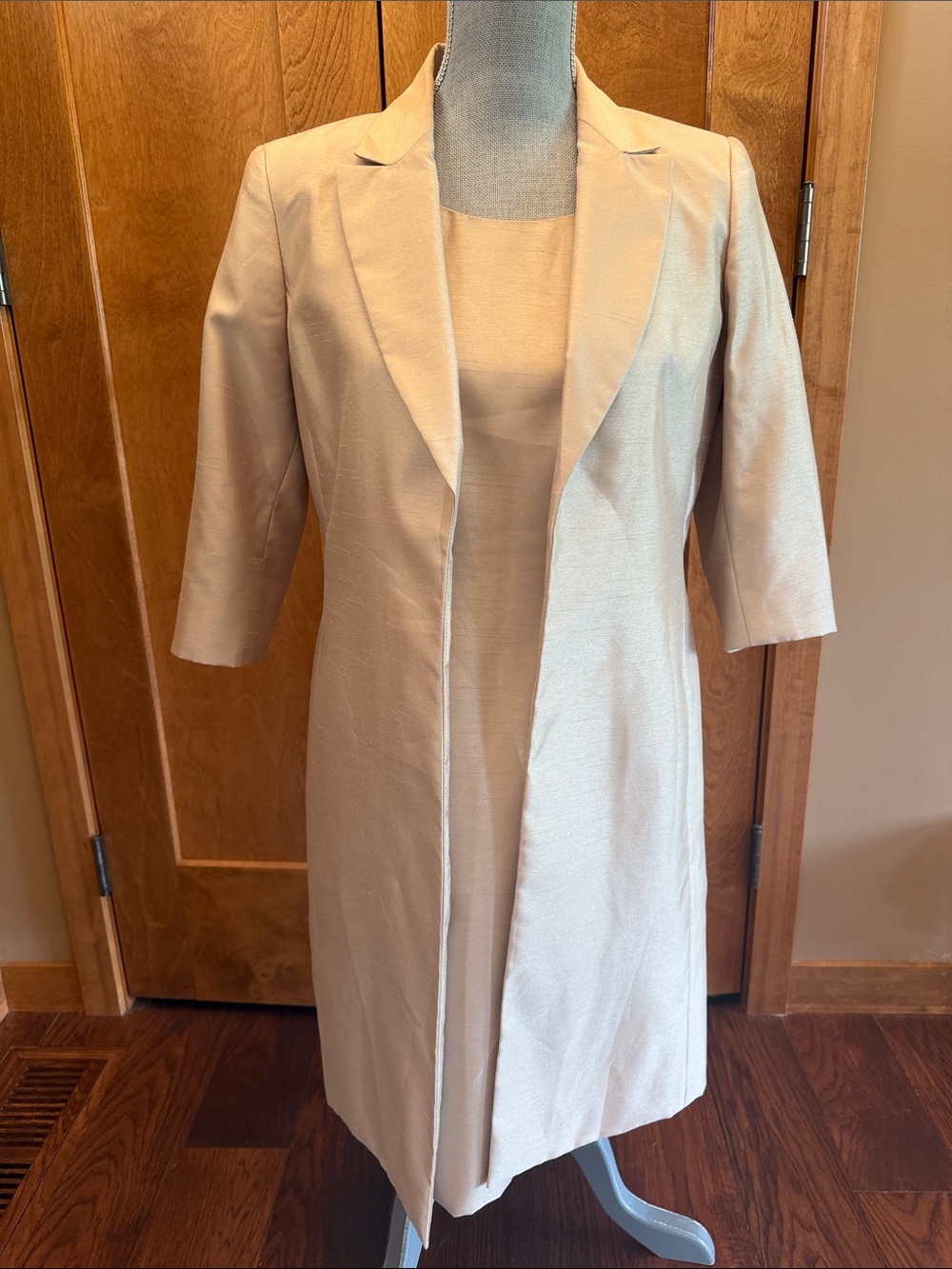 Kasper Light Cream Longline Open-Front Blazer & Sheath Dress sz 4